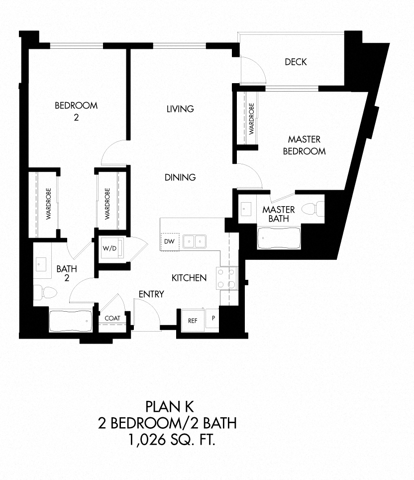 Floor plan for 2 beds, 2 baths, 1026 sqft